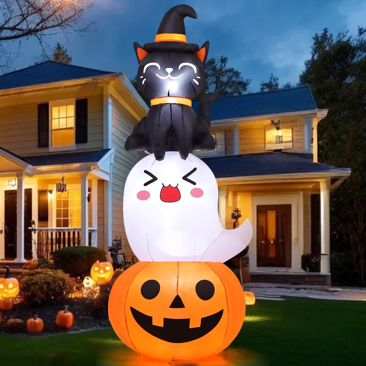 Halloween Inflatables Pumpkin Ghost Cat Combo for Yard Decor