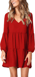 Womens Tunic Dress V Neck Long Sleeve Flowy Swing - Casual 2025
