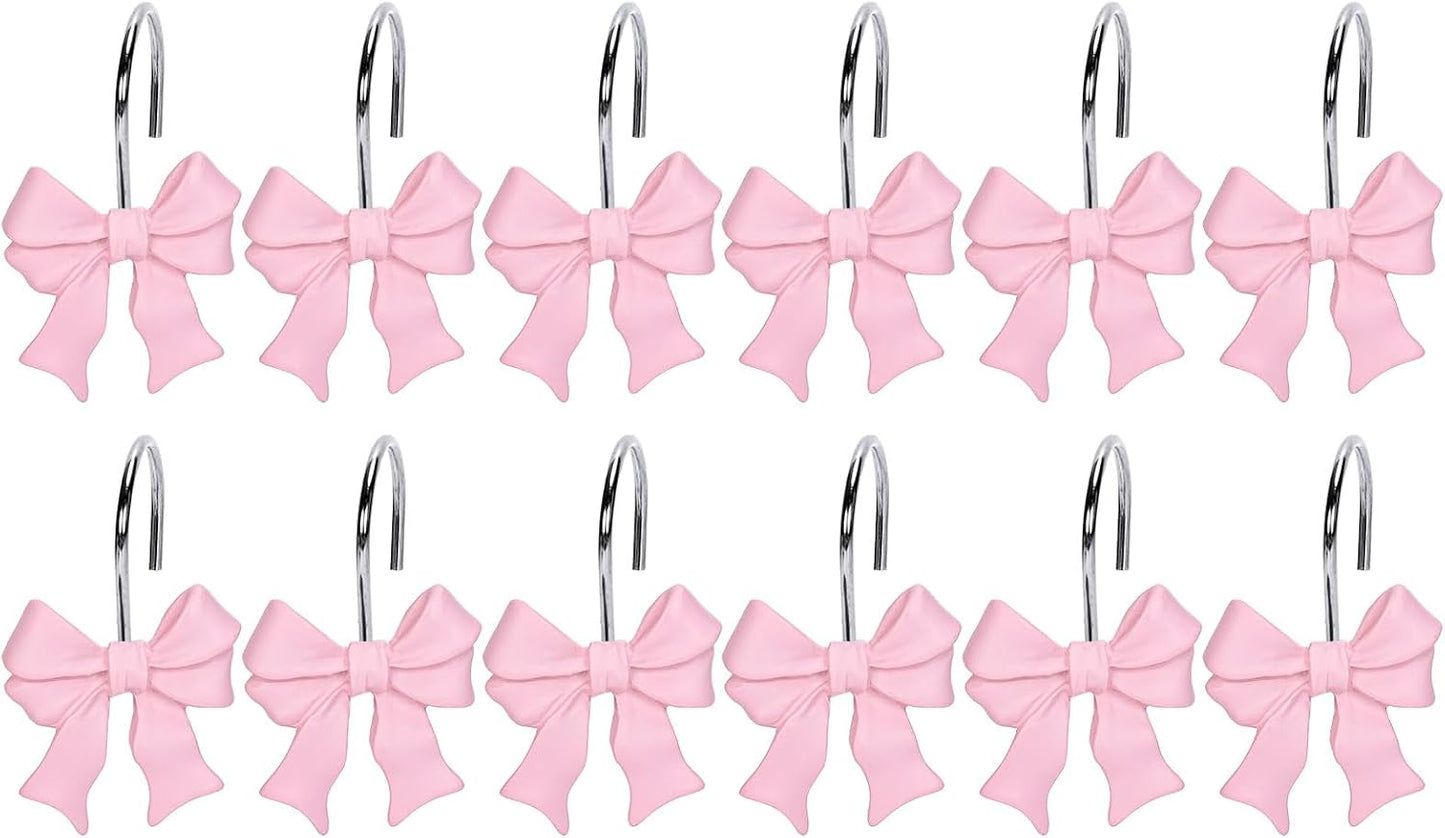 Whaline 12Pcs Pink Bow Shower Hooks - Charming Curtain Decor