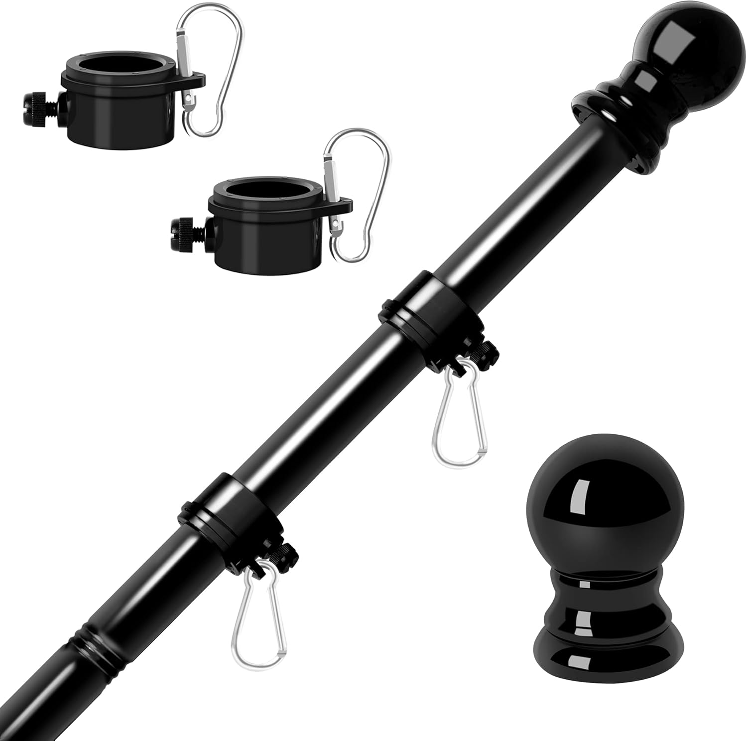 6FT Stainless Steel Black Flag Pole Kit - Tangle-Free Heavy Duty RSOTC