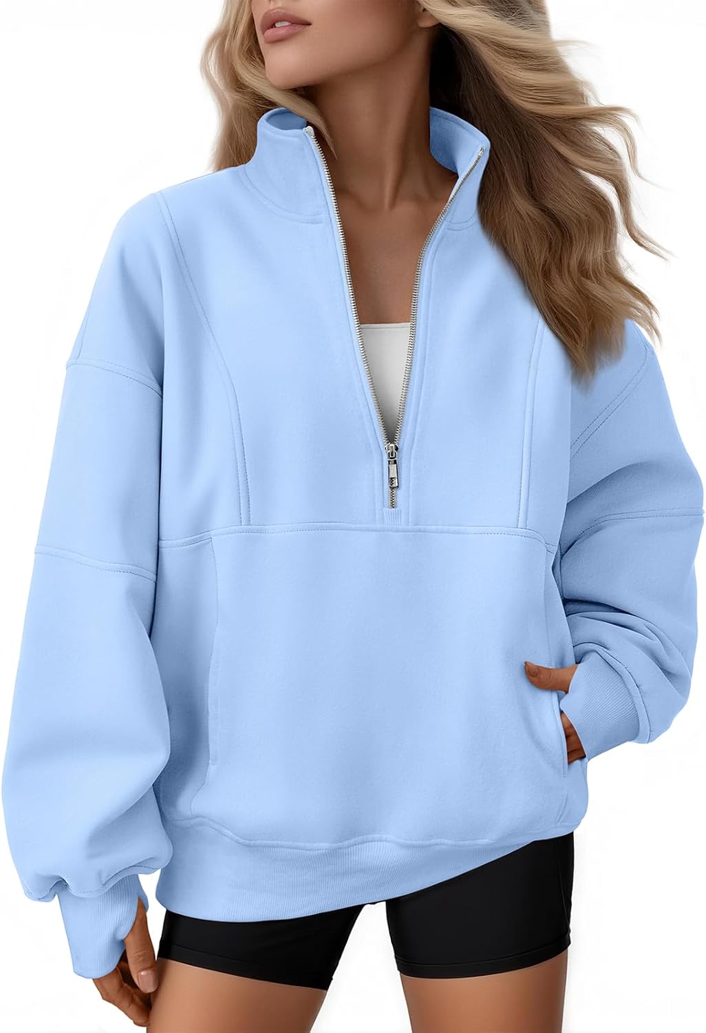 AUTOMET Womens Quarter Zip Oversized Sweatshirts for Comfort