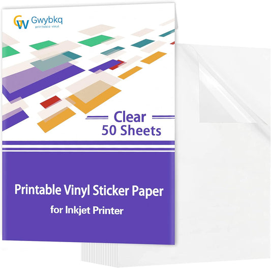 Inkjet Printable Clear Vinyl Stickers, 50 Sheets