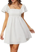 EXLURA Womens Casual Short Sleeve Square Neck Mini Dress