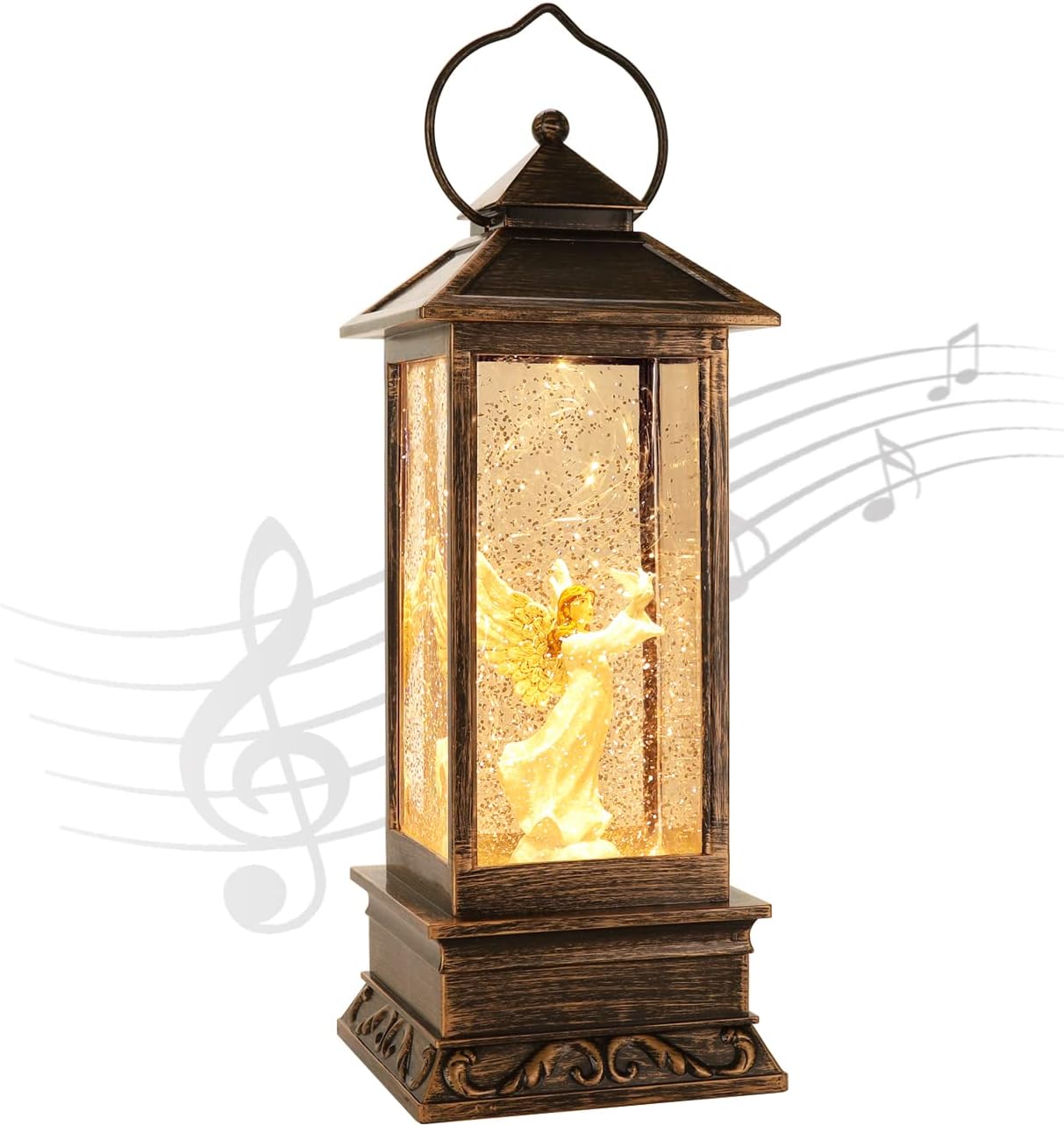 Christmas Snow Globe Lantern with Glittering Angel Design
