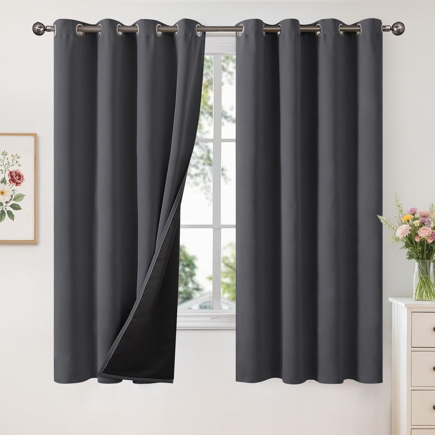 YoungsTex Dark Grey Insulated Blackout Curtains for Home Use