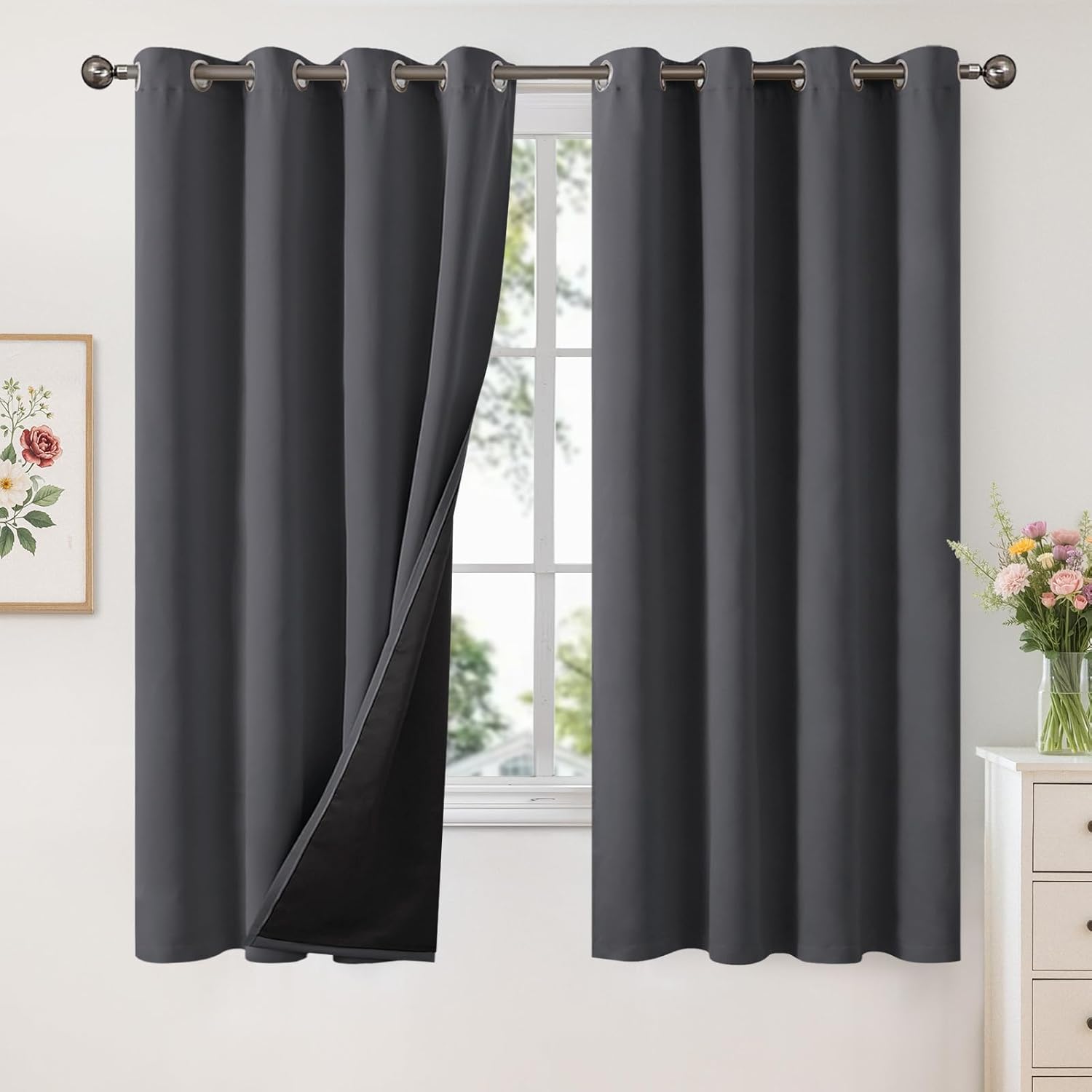 YoungsTex Dark Grey Insulated Blackout Curtains for Home Use