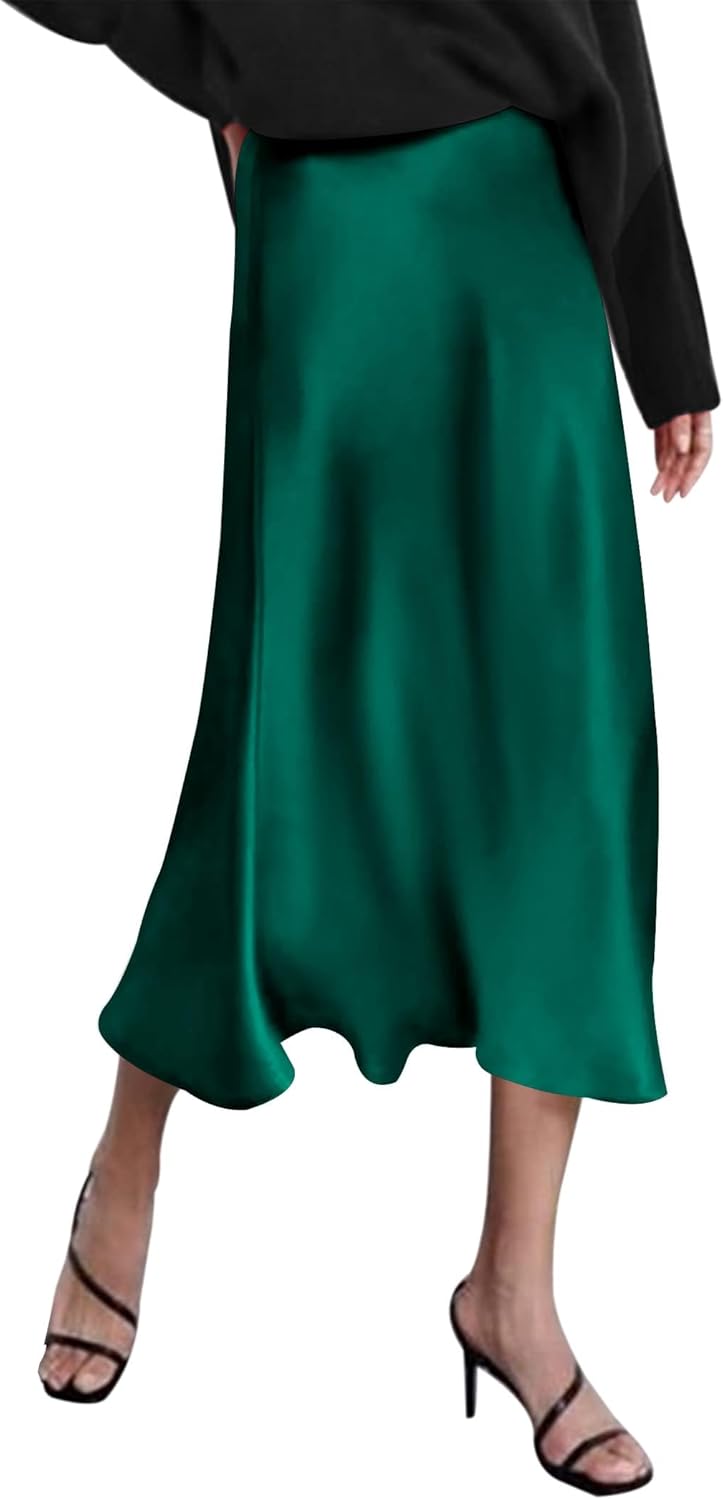 Elegant High Waisted Satin Midi Skirt for Stylish Women