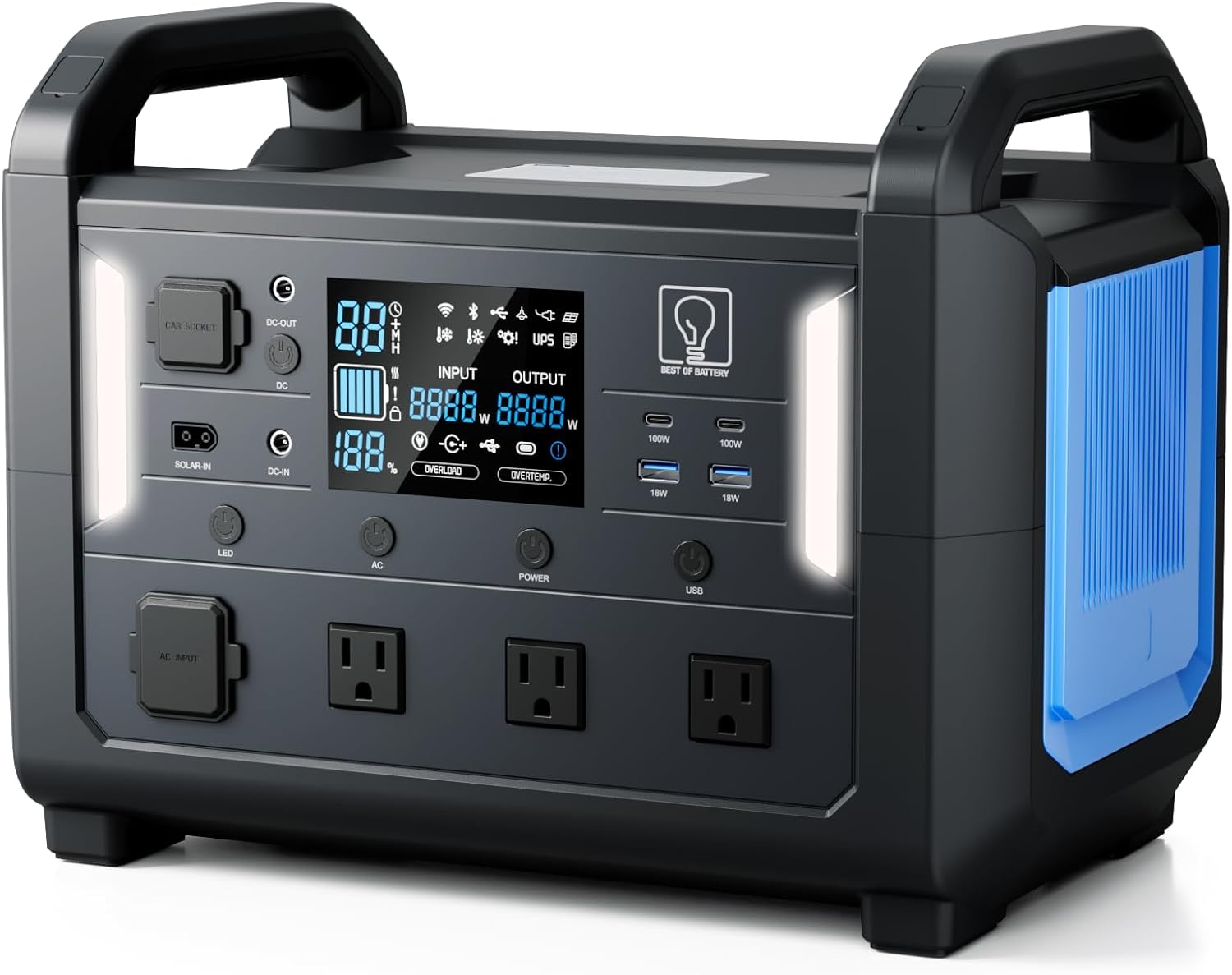 Ultra-Fast Recharge 1152Wh Solar Generator - Camping, Home Backup