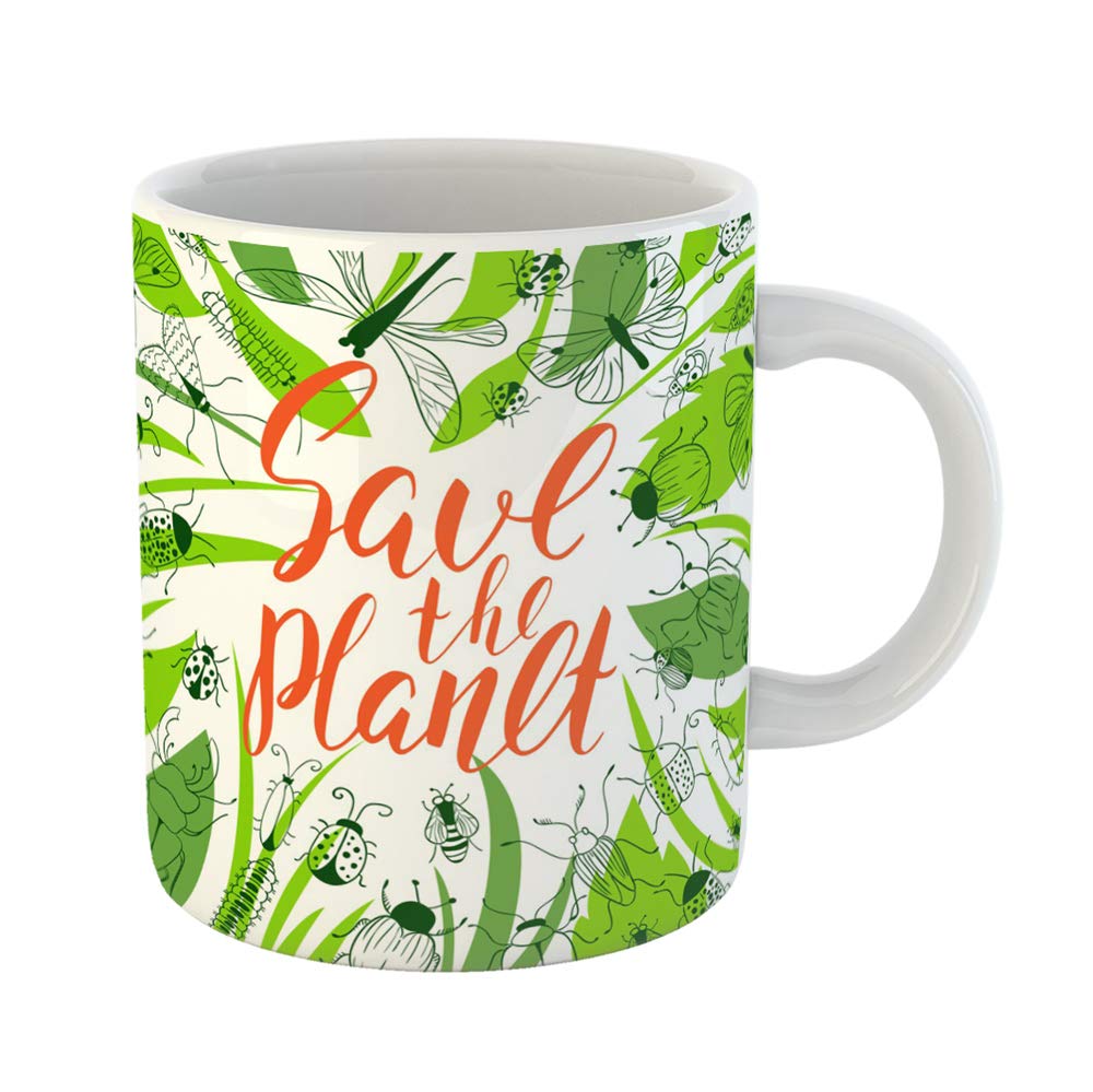 Save The Planet Eco Mug - Grass & Beetle Design