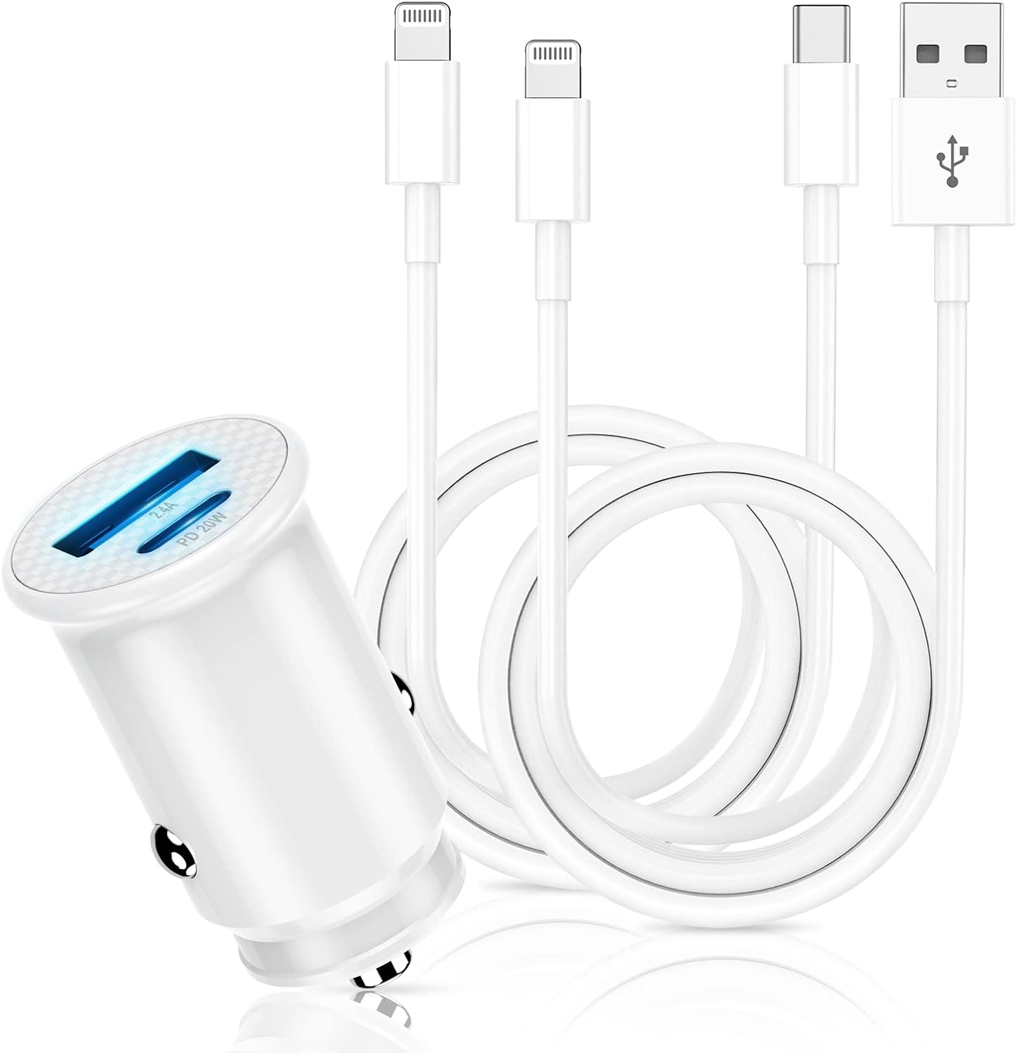 Fast Apple MFi Certified Car Charger with Dual Ports & 2 Cables