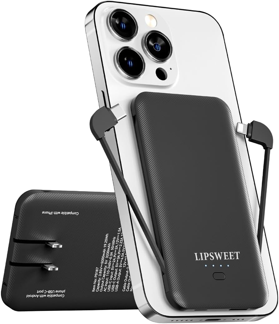 Pocket Size Power Bank with Built-in Cables - Fast Charging