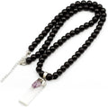 Black Onyx Beaded Necklace with Raw Tourmaline Pendant - Women's