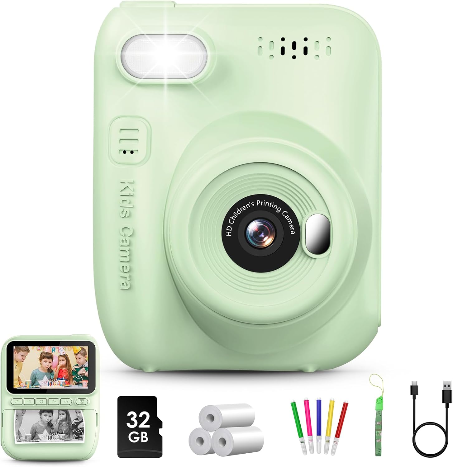 Instant Print Camera for Kids - 32MP HD Photos - Ideal Gift for Ages 3-12 - Green