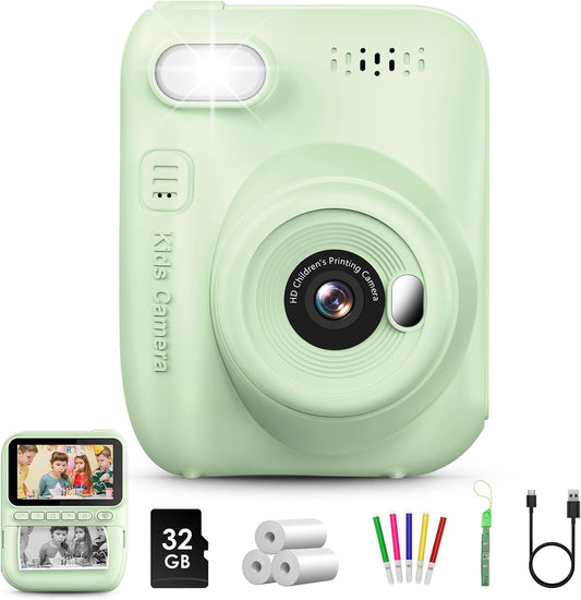 Instant Print Camera for Kids - 32MP HD Photos - Ideal Gift for Ages 3-12 - Green
