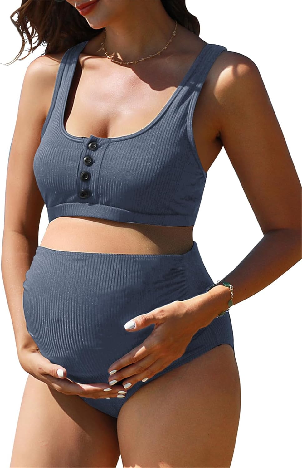 Summer Mae Maternity Ribbed High Waist Swimsuit for Moms