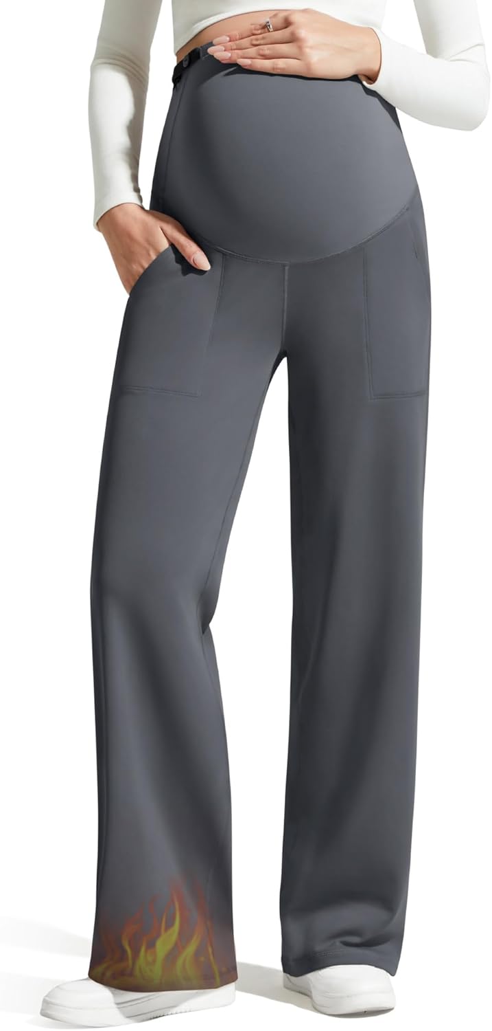 G4Free EverGoing Fleece Lined Maternity Wide Leg Pants for Comfort