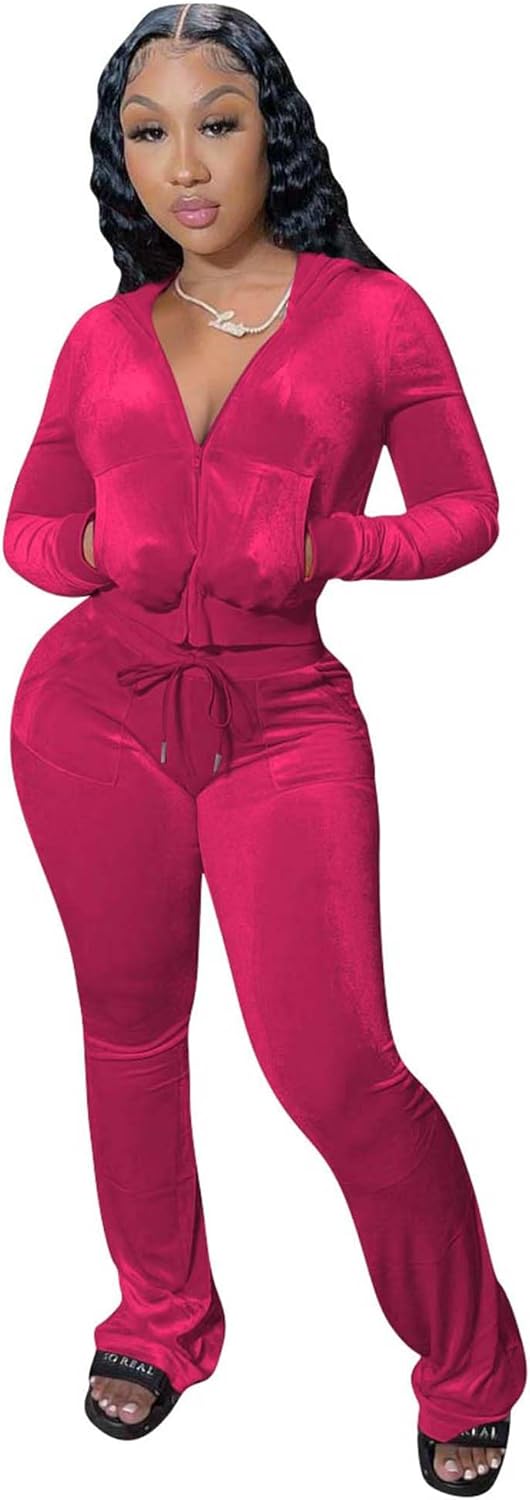 YIDENGYMX Womens 2 Piece Velour Tracksuit for Stylish Comfort