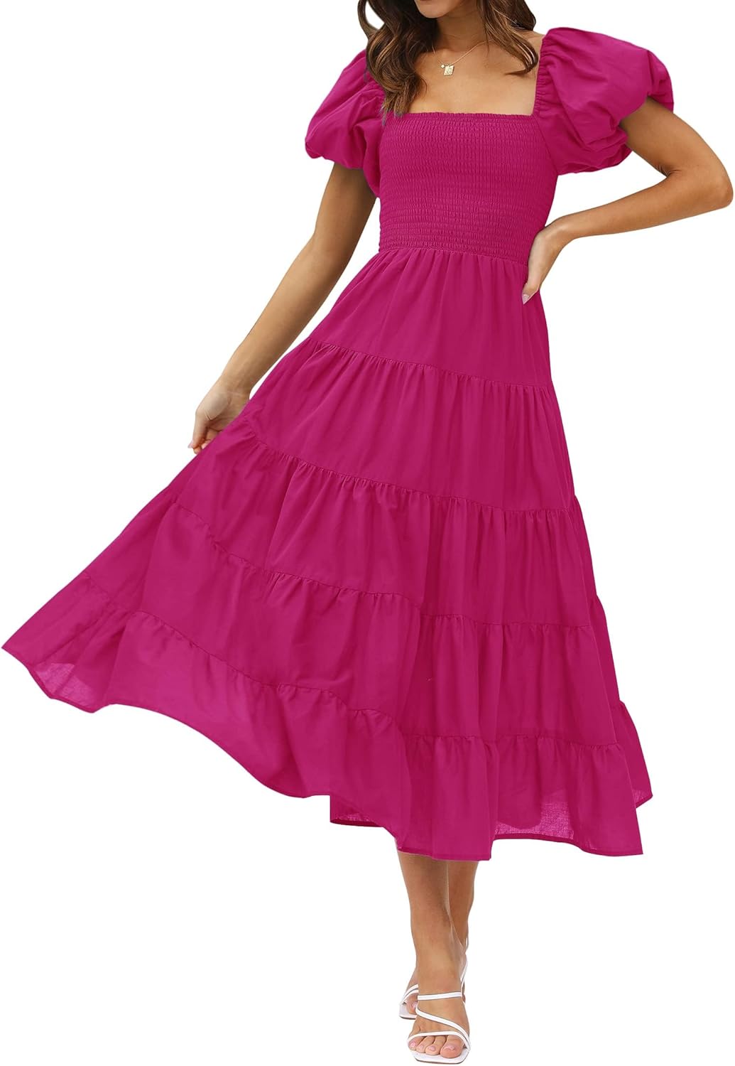 ZESICA Women's Summer Square Neck Midi Dress for Every Occasion