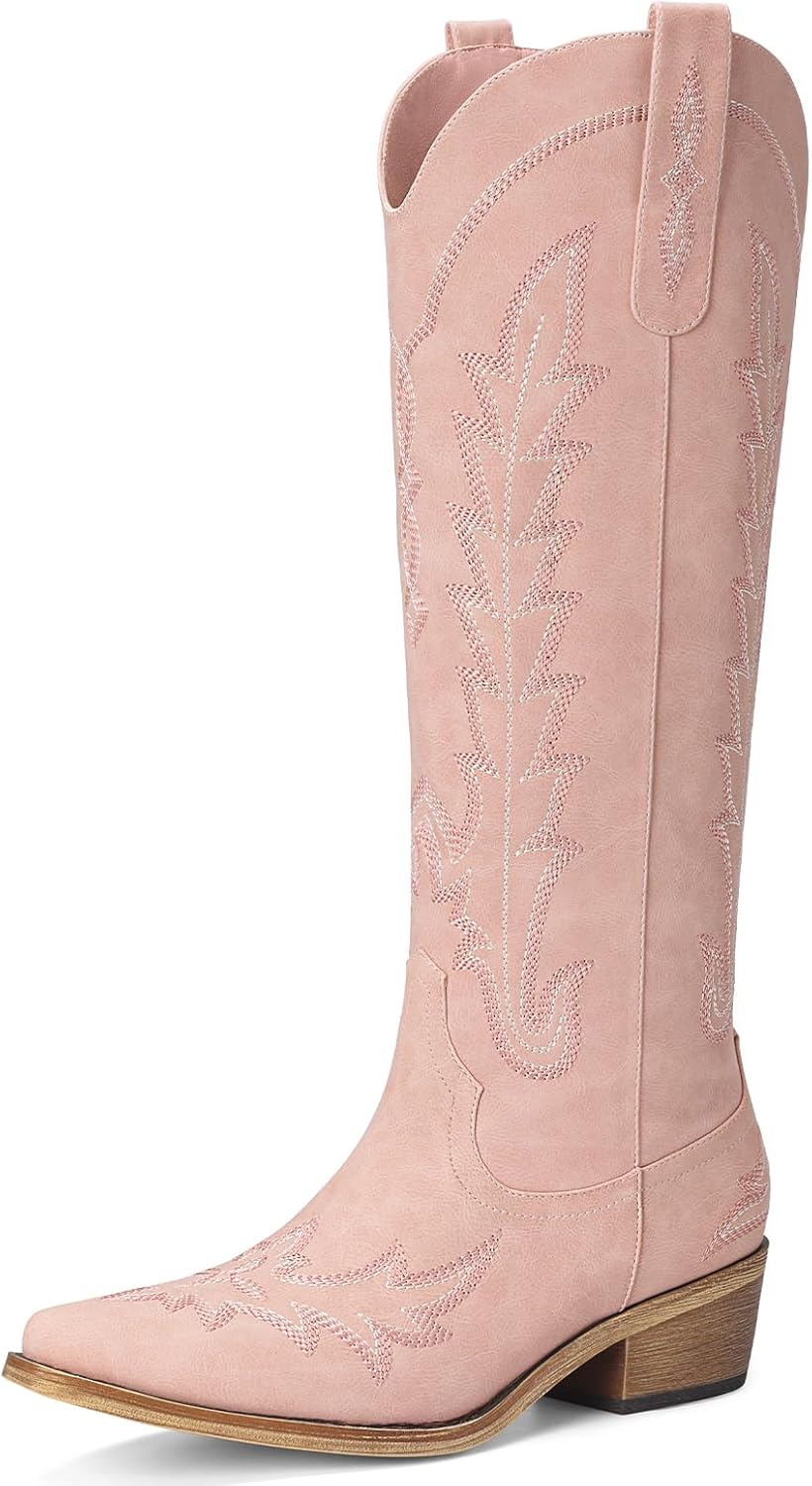 Stylish Cowboy Boots for Women - Knee High Chunky Heel Design
