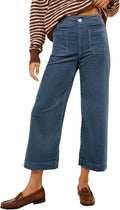 Womens High Waisted Corduroy Wide Leg Crop Pants - Comfortable Fit