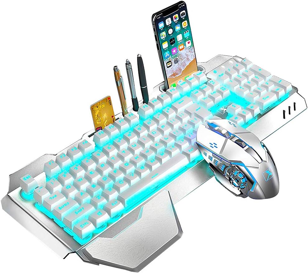 Wireless Keyboard and Mouse with Blue LED Backlight for Gamers