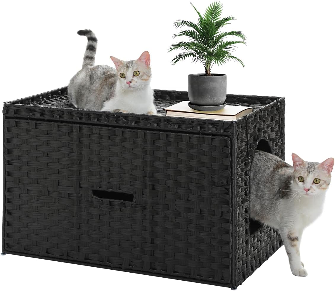 Rattan Cat Litter Box Enclosure for Large Cats - Stylish Furniture