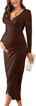 2025 Womens Maternity Wrap Dress V Neck Ruffle Sleeves (Style GTC6)