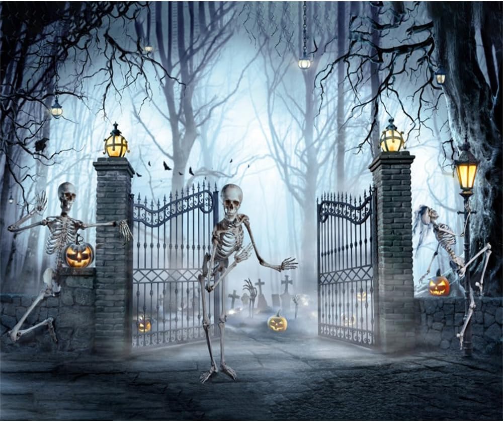 DASHAN 10x8ft Halloween Skull Photo Backdrop for Parties