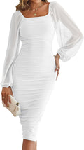 MEROKEETY Women's Long Sleeve Bodycon Mesh Midi Dress - Flattering