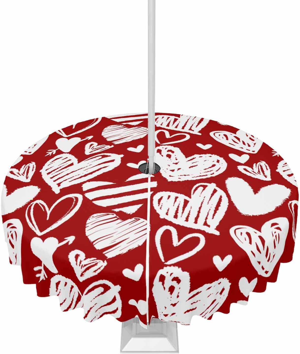 Waterproof Valentines Day Tablecloth 60 Inch - Red Heart Design