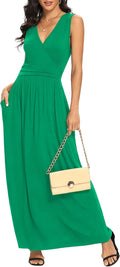Women Sleeveless Deep V Neck Rayon Spandex Maxi Dress - Casual Coverup