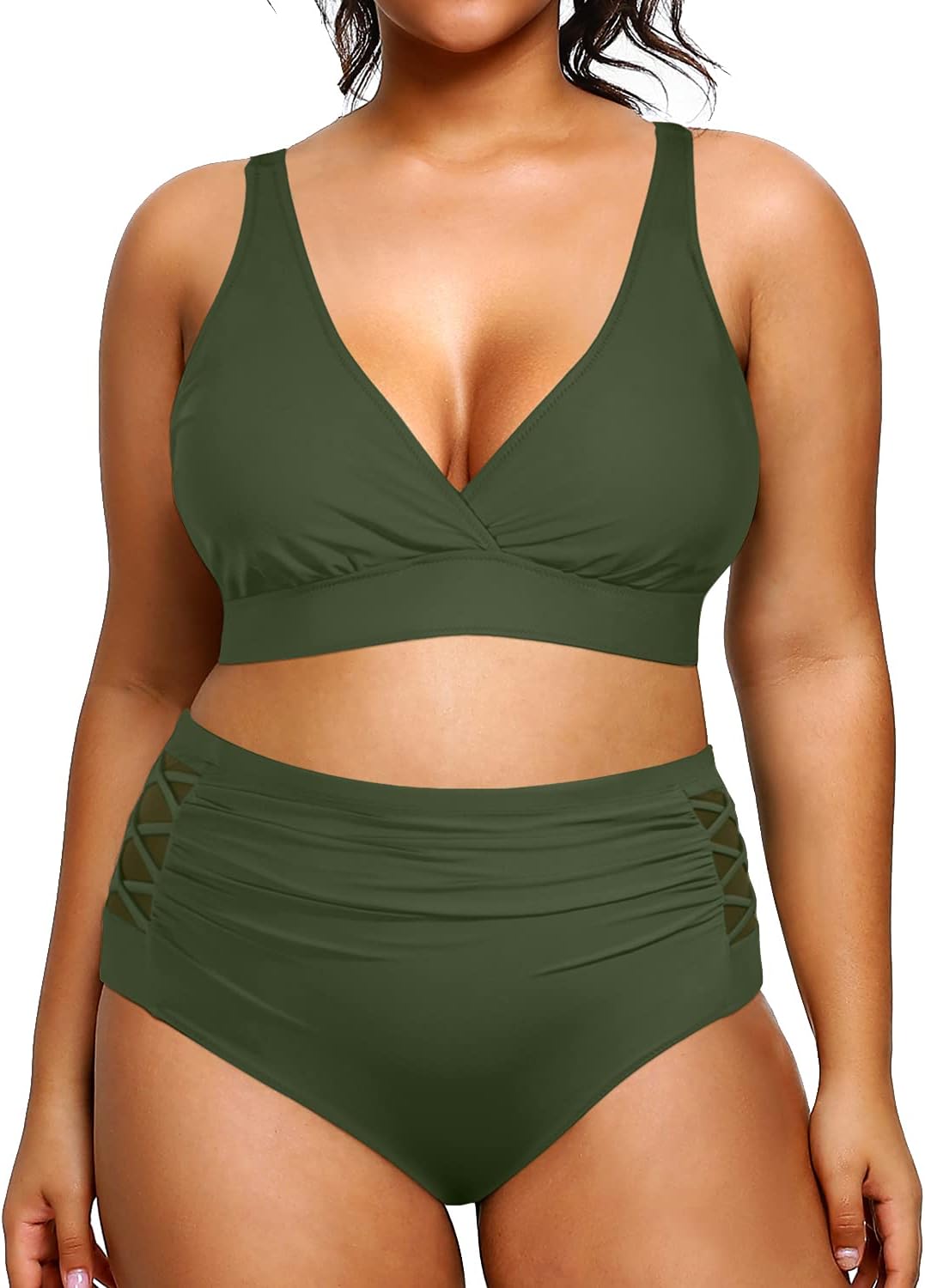 Yonique Plus Size Bikini High Waisted Two Piece Swimwear