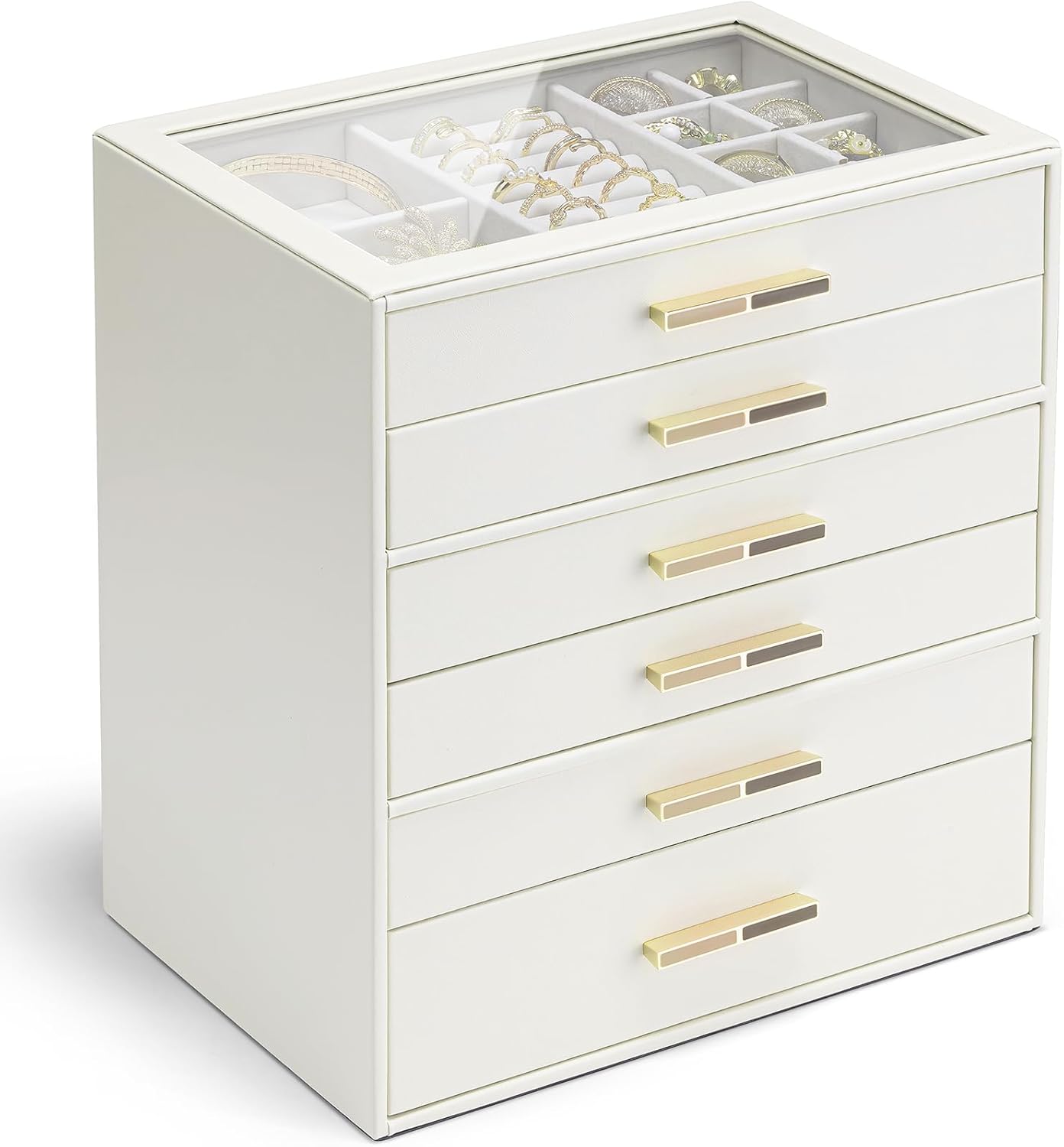Vlando 6 Layer Jewelry Box with Glass Lid for Elegant Storage
