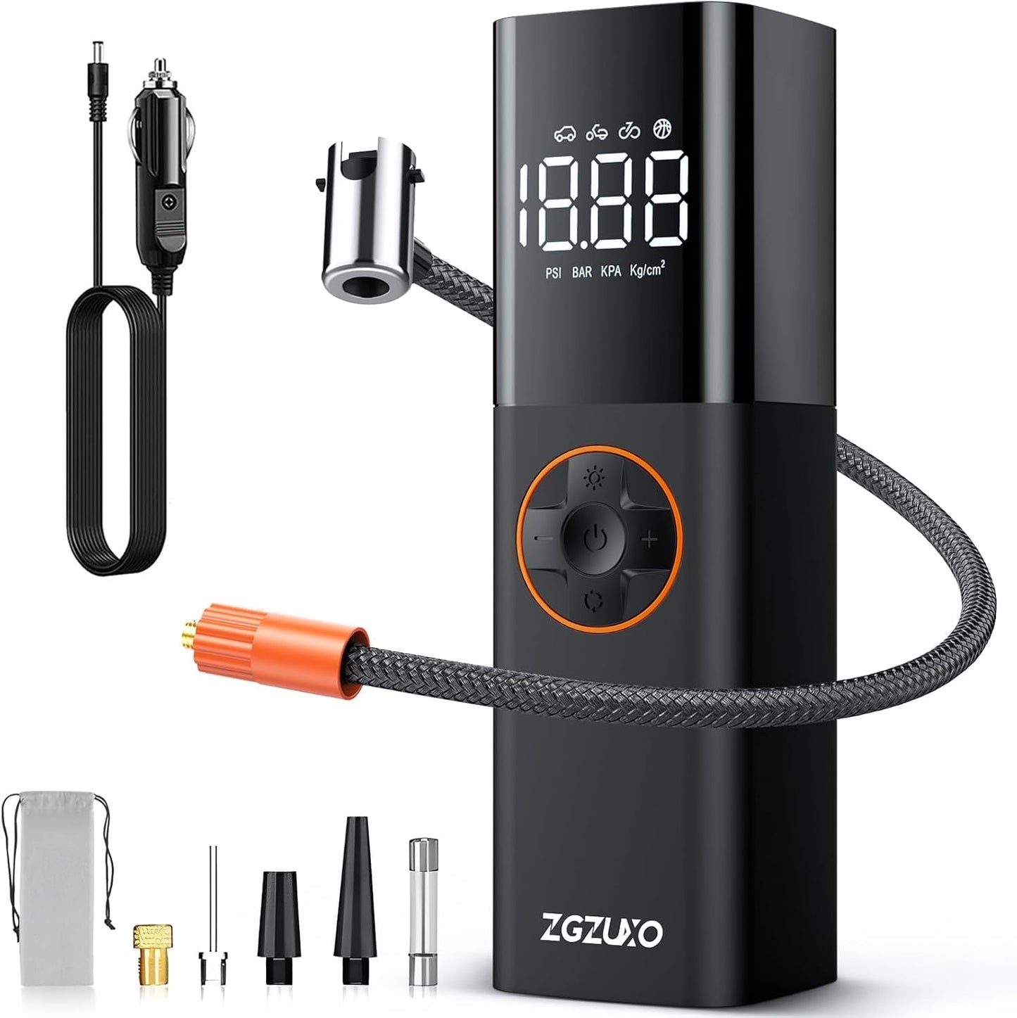 ZGZUXO Portable Tire Inflator | 150PSI | Digital Gauge & LED Light