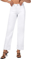 Womens Straight Leg High Waisted Boyfriend Jeans - Stretchy Cuffed