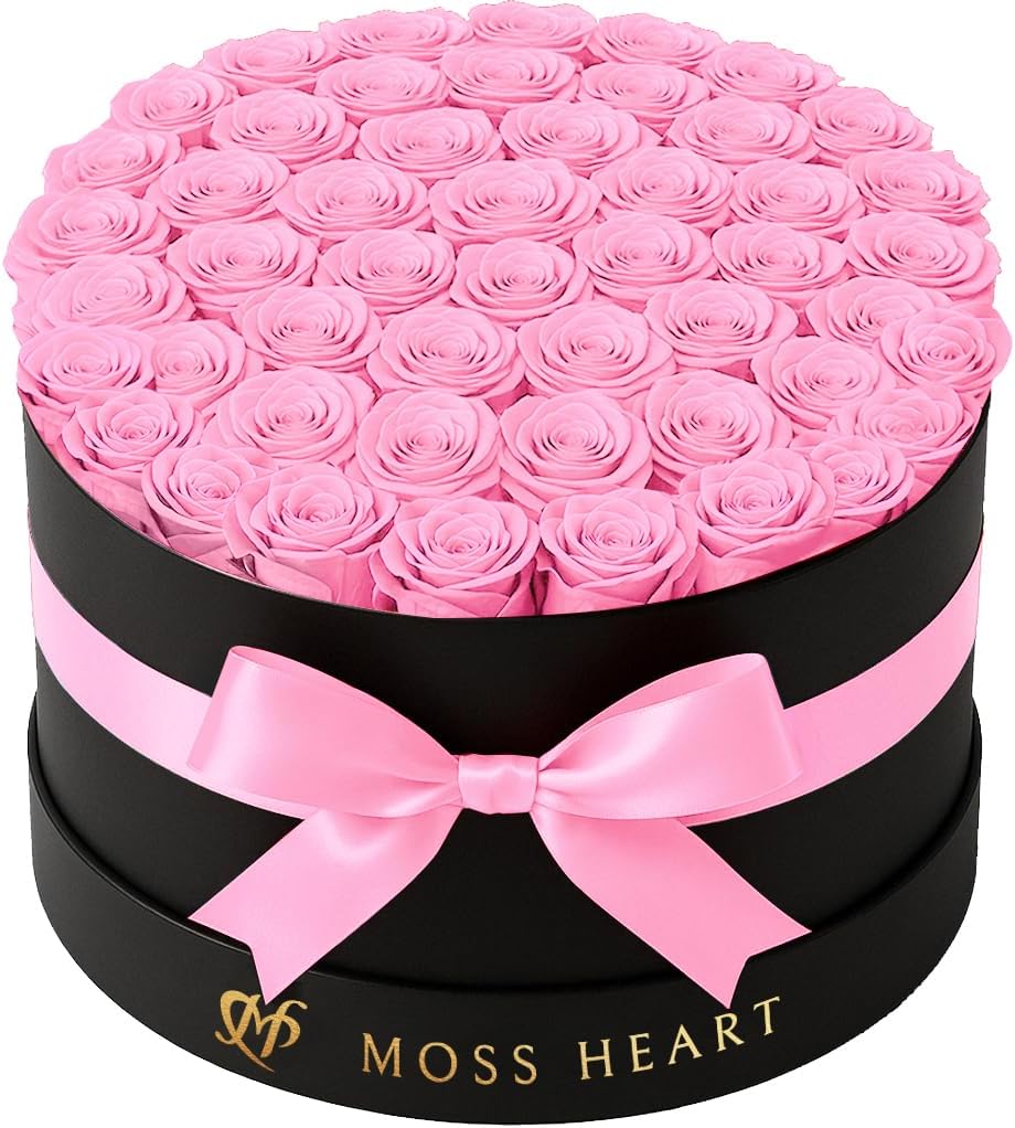 50 Preserved Roses in Round Box for Eternal Beauty and Elegance
