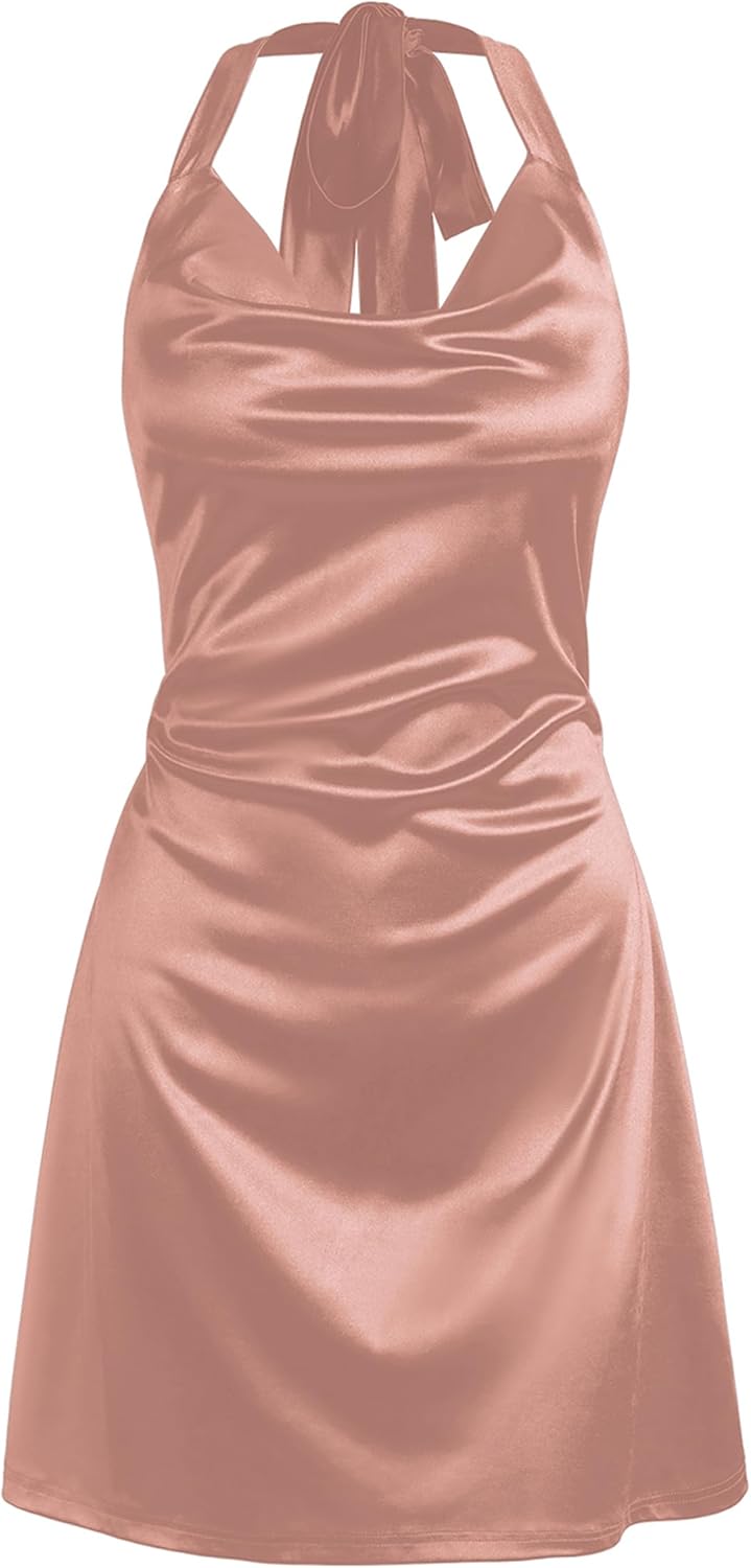 ZAFUL Women Halterneck Satin Mini Dress for Party and Club