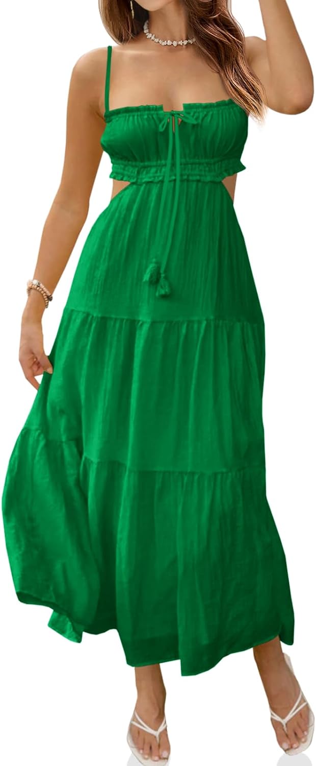 Fisoew Women's Spaghetti Strap Maxi Dress for Summer Style