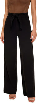 Women's High Waisted Wide Leg Knit Crepe Pants with Belt - Comfortable
