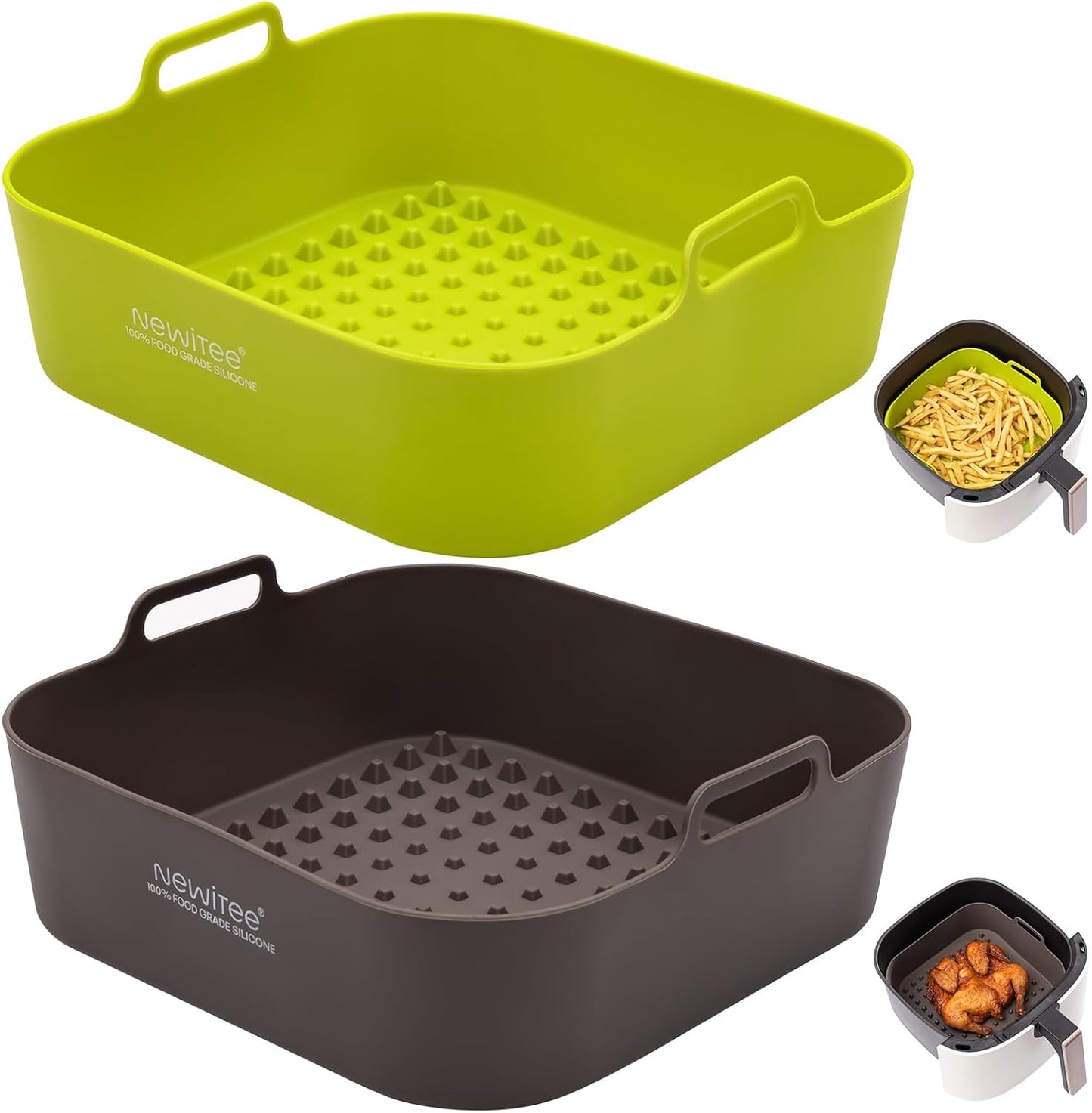 BPA Free Silicone Liners - 2 Pack for Ninja & Cosori Air Fryer 5 Qt - Reusable & Platinum - NEWITEE