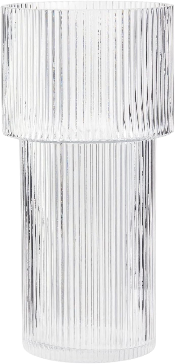 Large Glass Vase for Flowers - Modern Ribbed Design for Home