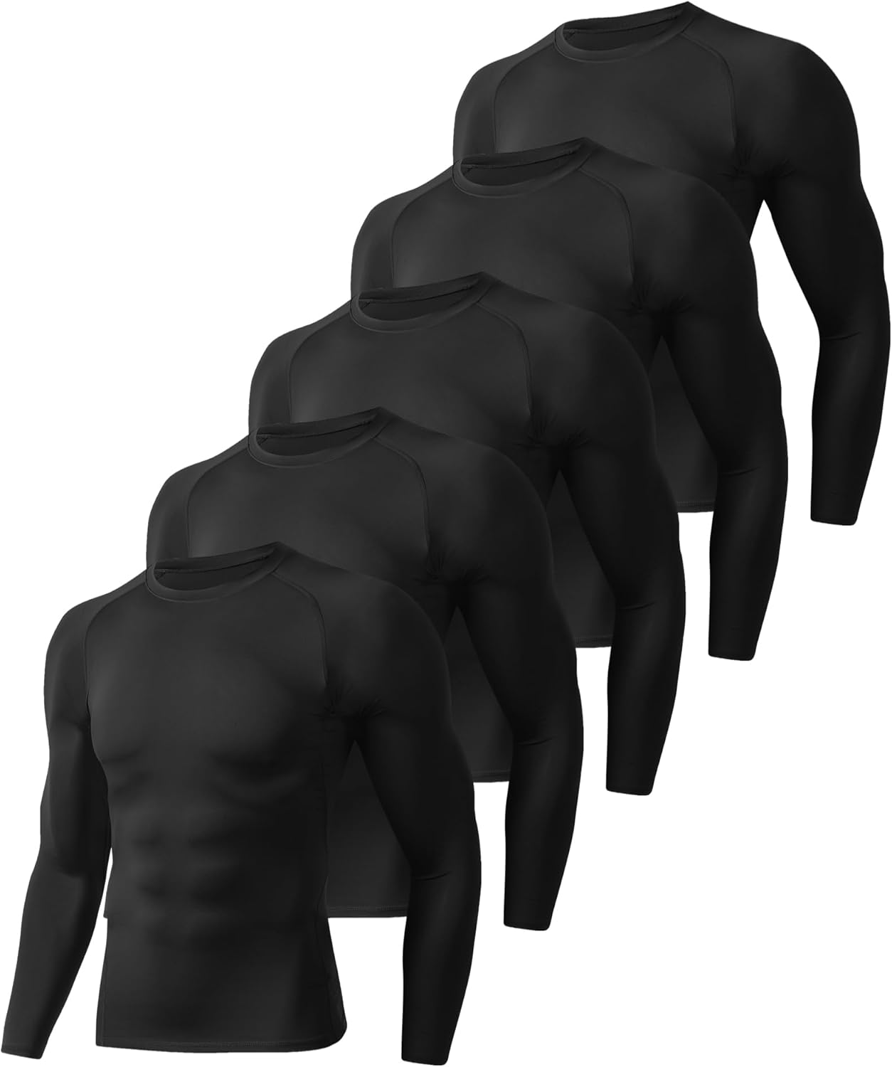 5 Pack Long Sleeve Compression Shirts for Men - Quick Dry Base Layer