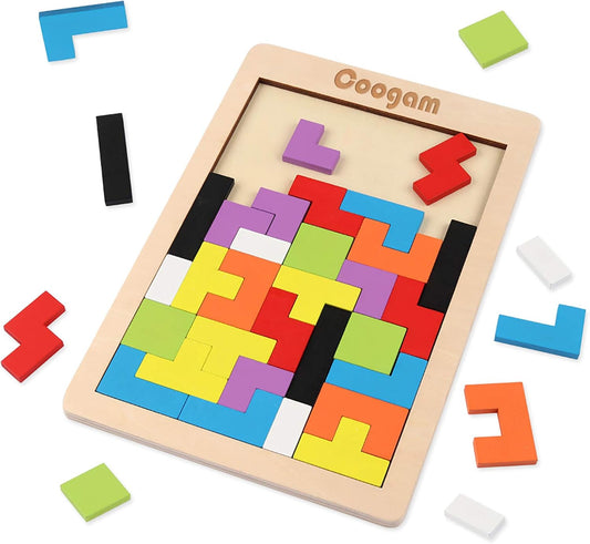 Coogam 40 Pcs Wooden Blocks Puzzle - Educational Fun!
