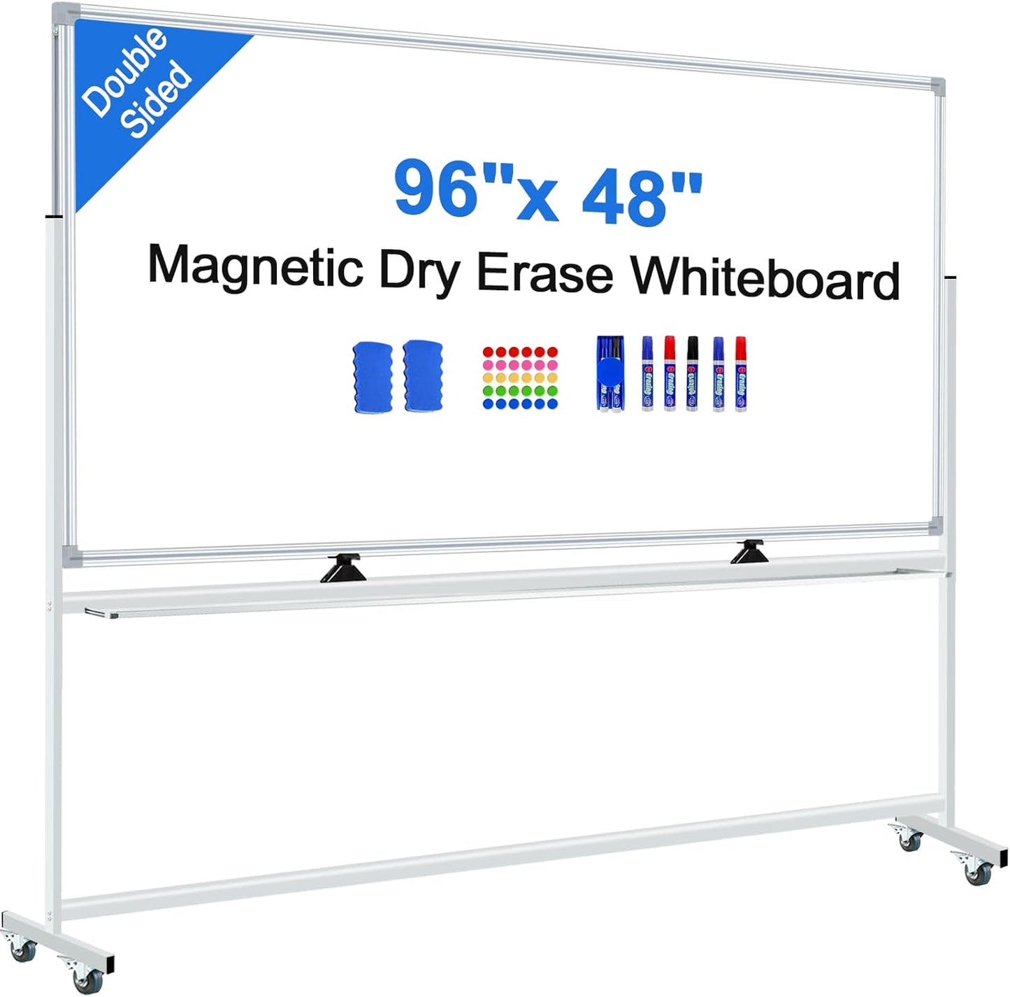 Large Magnetic White Board with Rolling Stand for Versatile Use