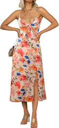 Fashionme Women's Midi Dress with Satin Finish and Spaghetti Straps
