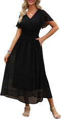 ANRABESS Womens Summer Floral Maxi Dress - Flowy Beach Wedding Guest