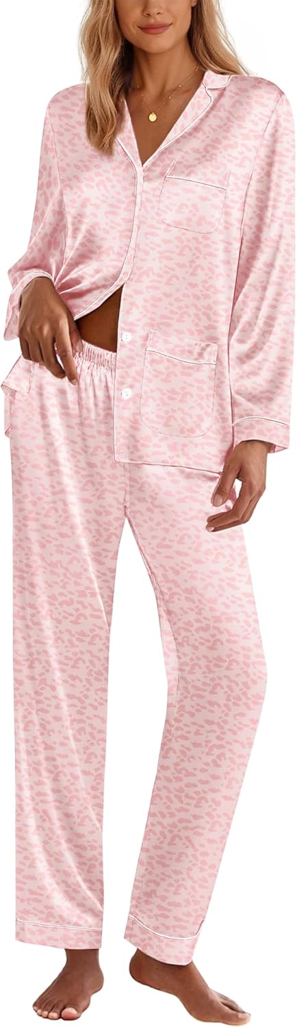 Ekouaer Silk Pajamas for Women Classic Button Down Satin Set