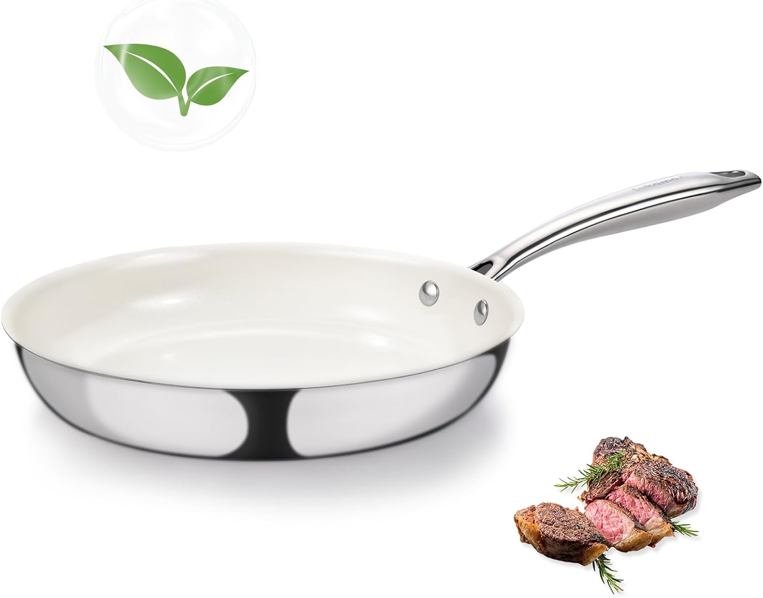 8in Tri-Ply Stainless Steel Frying Pan with Nonstick Coating