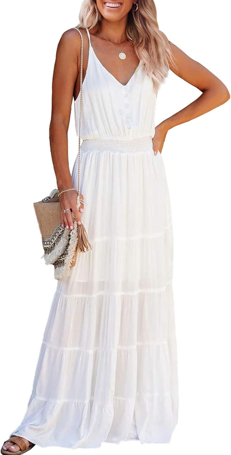 PRETTYGARDEN Summer Maxi Sundress for Women with Spaghetti Straps