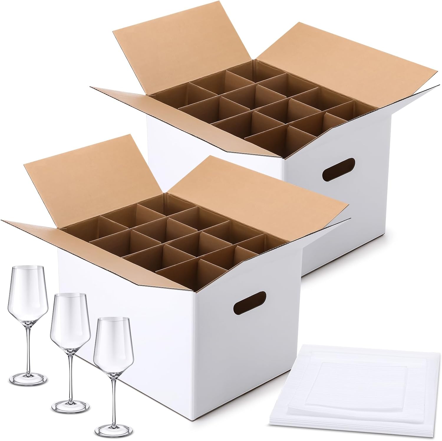 2 Sets Wine Glass Moving Boxes with Dividers for Safe Packing